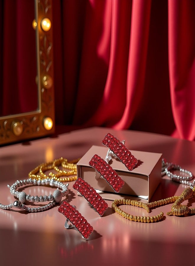 Zhuluck 4 Pcs Red Rhinestones Snap Hair Clips, Fashion Rectangular Hairpins Shiny Luxury Hairpins BB Clip Barrettes Hair Accessories for Girls - Image 5